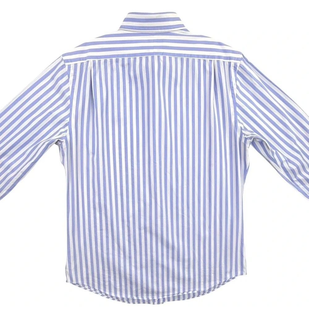 Polo Ralph Lauren Striped Button Up Shirt Men Large Blue White Cotton Slim Fit